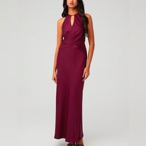 NEW Anthropologie Significant Other Alix Halter Cut Out Satin Brown Maxi Dress 6